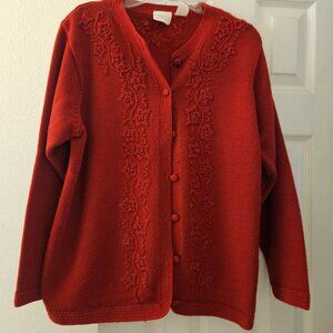 Carriage Court red cardigan buttons embroidery l